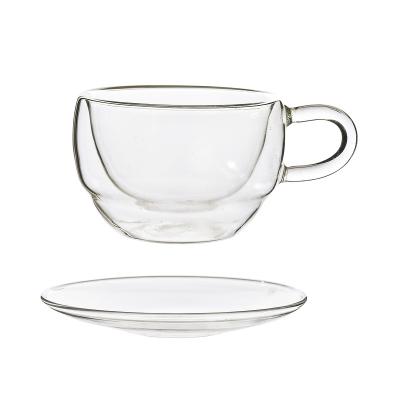 China Sustainable Clear Glass Tumbler Coffee Mug Glass Tea Coffee Cup Set With Saucer for sale