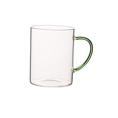 China 350ml Water Color Optional Slim Glass Cup Vintage Multi Sustainable Optional Slim Glass Cup Clear Glass Coffee Mug With Handle for sale