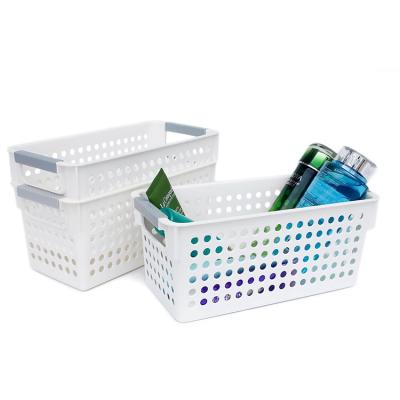 China Sustainable Plastic Storage Basket White With Non-Slip Handle for sale