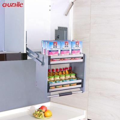 China Multifunctional Pantry Organizer Pull Down Basket Lift Basket Sideboard Sliding Wire Lockers for sale