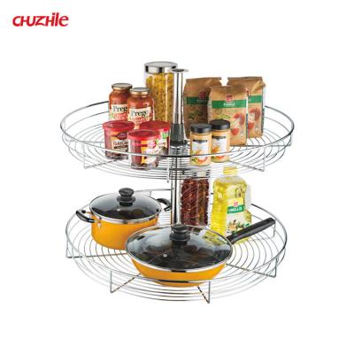 China Modern Viable Kitchen Accessories Cabinet Drawer Basket 360 Degree Wire Magic Corner Two Tier Kitchen Rotating Basket for sale