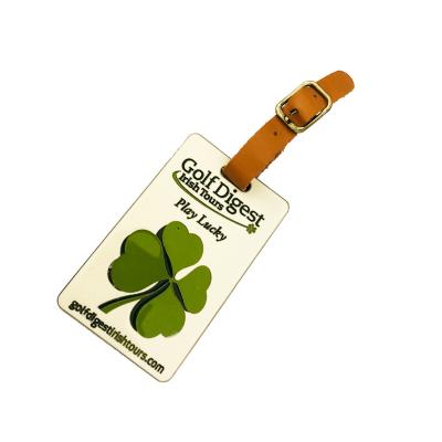 China Matel Engraved Metal Golf Club Luggage Tags With Genuine Leather Strap for sale