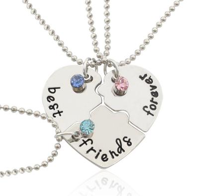 China Europe Wholesale Rhinestone Necklace Broken Heart Shaped Friendship 3 Pcs Best Friends Forever for sale