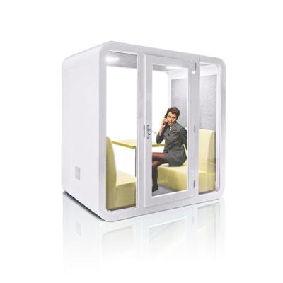 China USB Convertible Open Portable Soundproof Light Metal Office Booth Phone Pod Meeting Booth Offices Sound Glass Frame Anti Sound Glass Power Lighting for sale