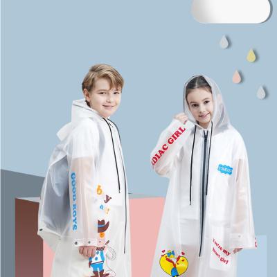 China Waterproof Windproof Hot Products Fashion Backpack Hooded Cartoons Transparent Children's Raincoat Children's Raincoat for sale