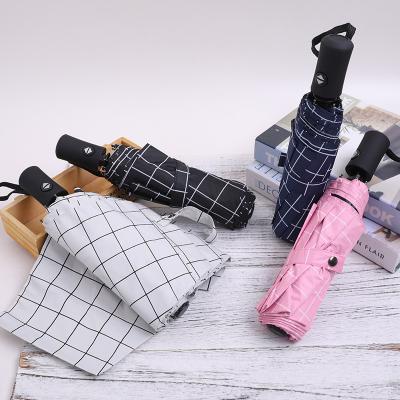 China Wholesale Customized Special Modern Design Sun Protection Black Coating Grid Automatic Folding Umbrella for sale