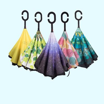 China Latest Design Creativity Special Customized Double Layer Pongee Car Splash Reverse Closing Fold Umbrella for sale