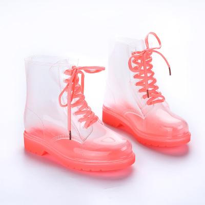 China Fashion Trend Hemuyu Fashion Trend Water Shoes Women PVC Transparent Plastic Jelly Non-slip PVC Flat Rain Boots for sale