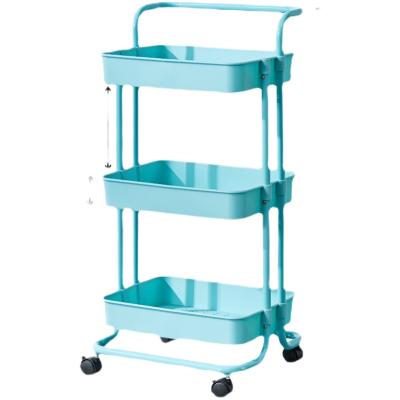 China Kitchen Trolley 3 Tiers Vegetable 3-Layer Mobile Storage Utility Trolley Durable Multi-Purpose Steel Mobile Storage Foldable Metal Rolling Cart for sale