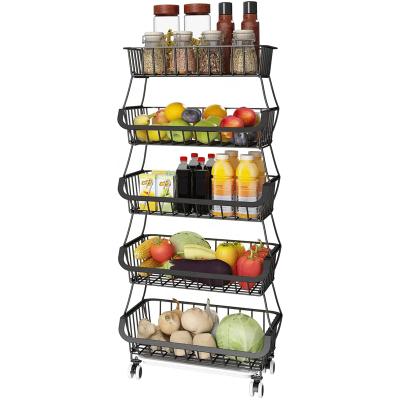 China Sustainable Fruit Vegetable Two Tier Basket For Kitchen Fruit Vegetable Storage Cart Basket Vegetable Bins For Onions And Potatoes for sale