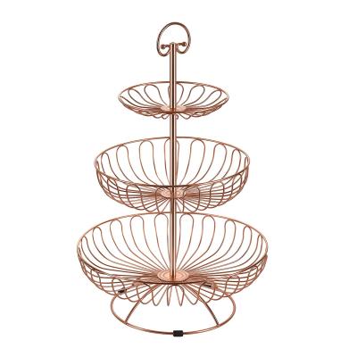 China Viable Home Decor Kitchen Storage Organization Metal Wire Food Rack Fruit Bowl Rack Hanging 2 Tier Fruit Basket for sale