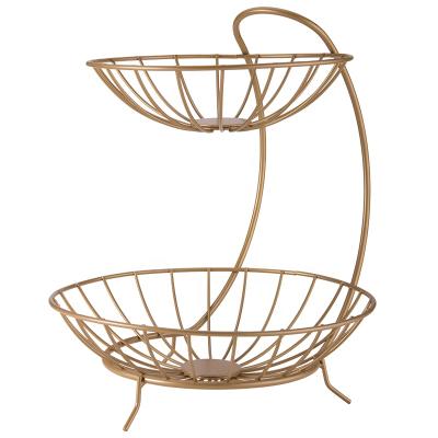 China Viable Storage Countertops Kitchen Wire Iron Metal Rack Basket Fruit Mess Steel Fruit Bowl With Banana Holder for sale