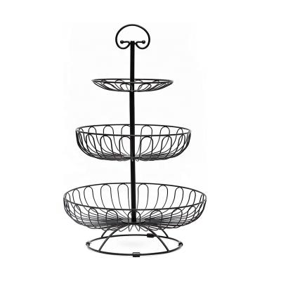 China Sustainable 2 Tier Fruit Basket Bowl With Banana Hanger For Kitchen Countertop Fruit Vegetable Storage Rack Wrought Display For Kitchen for sale