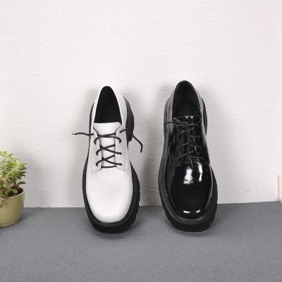 China Factory Direct Waterproof Black Patent PU Leather Platform Shoes Women 2022 Gothic Lace Up Chunky Heels Woman Student Style Shoes Female for sale