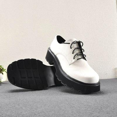 China Round spring Autumn Women Shoes Flat on platform sports shoes black lace up leather shoes stitching round toe zapatos mujer for sale