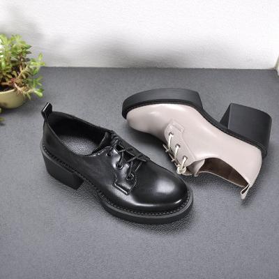 China Fashion Waterproof Spring Autumn Women Chunky High Heels PU Leather Summer Shoes Unique Thick Heel Ladies Pumps for sale