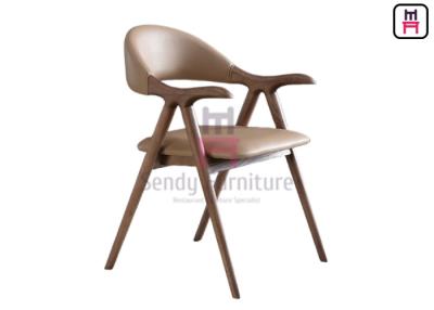 China Ash Wood Brown Leather Dining Chair With Armrests zu verkaufen