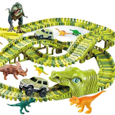 China Electric Slot Toy Dinosaur Train Toys Diy Assemble Dinosaur Track Toy Car Track Block Scene Toy for sale