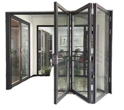 China Custom Commercial Exterior Sound Insulation Aluminum Alloy Bi Fold Sliding Folding Glass Door for sale