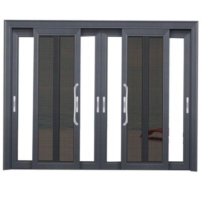 China Home Thermal Thin Door Glass Slide USA Safety Grill Design Waterproof Aluminum Frame Outsidelattice White Edge Half Sliding White Edge for sale