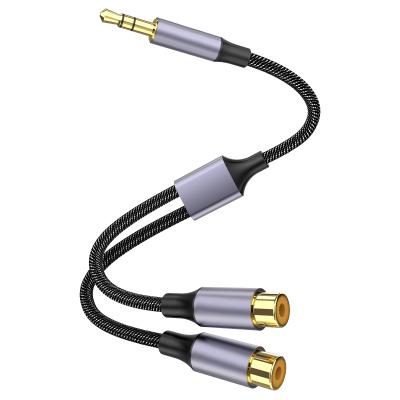 China Convenient nylon braided AUX cable. 3.3ft/1M, 3.5mm RCA Y RCA Male to 2RCA Female Stereo Audio Adapter Dual C Coaxial Gold Plated Shielded for sale