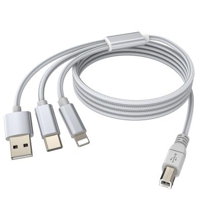 China Convenient 3 in 1 USB B to Type C and Lighting and USB Printing Cable for Laptop MacBook to Midi Controller Midi Keyboard Printer Scanner for sale