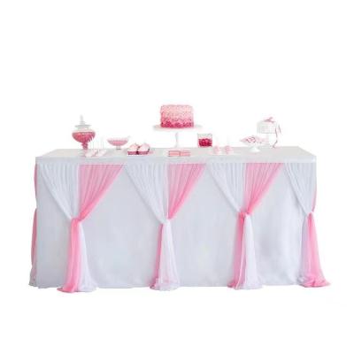 China Table Decoration 14FT Pleated Tulle Table Skirting Wedding Party Tutu Table Skirt for sale