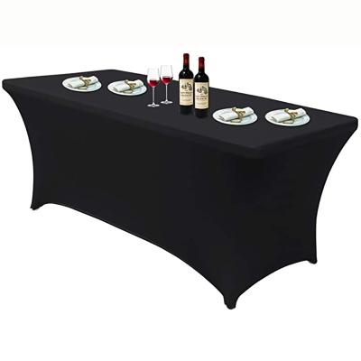 China Durable Wedding Party Patio Event Stretch Tablecloth Black 6ft Elastic Fitted Rectangular Spandex Table Cover for sale