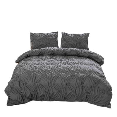 China Hotel Quality Ultra Soft Luxury Pinch Quilt Anti-pilling Ruffled Blanket Brushed Microfiber Tufted Duvet Cover Set Gray for sale