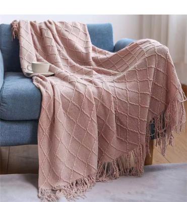 China PORTABLE Soft Lightweight Comfortable Throw Blanket For Couch Sofa Bed Decorative Knitted Blanket With Tassels for sale