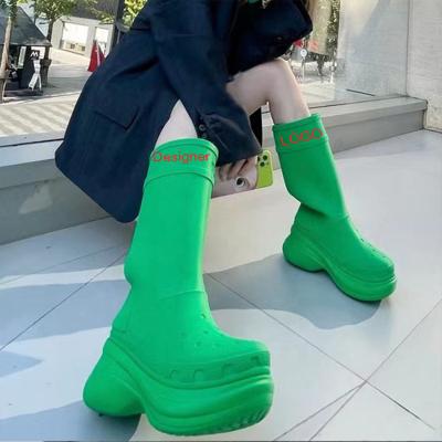 China Other Fashion Platform Plastic Flat Knee High Boots For Women BV Designer High Heel Jelly Color Rain Boots For Women for sale