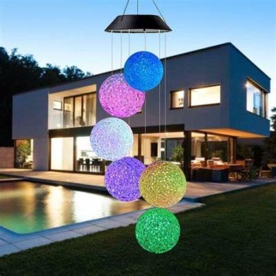 China Garden Color Changing Outdoor Solar Powered LED Crystal Ball Movable Glass Wind Bell Lights Wind Bell for Garden Patio Home Decoration for sale