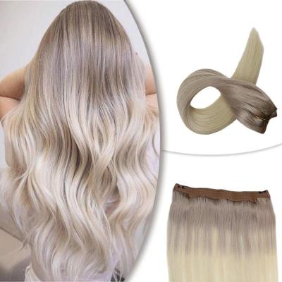 China Hot Sale Silky Straight Wave Wholesale Products Top Selling Products For Double Drawn Raw Hair Halo Synthetic Hair Extensions for sale