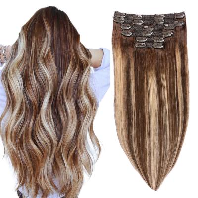 China Silky Straight Wave Remy Best Selling Double Drawn Weft Double Clip In Hair Extensions for sale