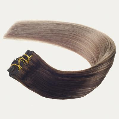 China Silky Straight Wave Double Drawn Wholesale In Stock Ready To Ship Brazilian Virgin Remy PU Seamless Skin Hair Weft Clip In Hair Extensions for sale