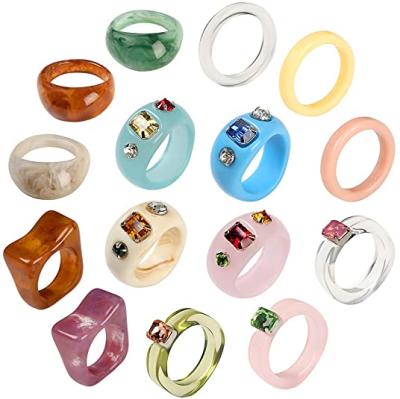 China 2021new Religious Colorful Transparent Acrylic Zircon Resin Irregular Marble Rings For Women Girls Jewelry for sale