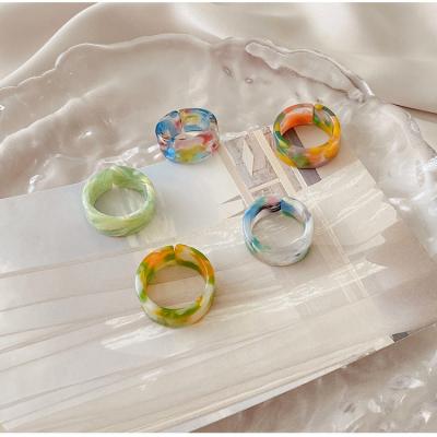 China 2021 FASHIONABLE hot sale candy color texture acrylic marble design adjustable open resin rings sets for sale