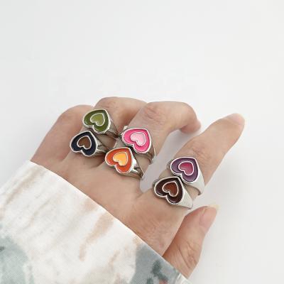 China FASHIONABLE Amazon Sold 2021New Product Ideas Gold Plated Heart Seal Ring Oil Droplets Colored Double Heart Enamel Ring for sale