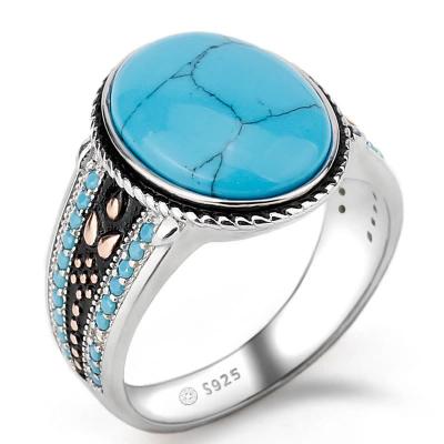 China Vintage 2022 Drops Turkish Jewelry Buying Black Ring For Men 7g S925 Sterling Silver Turquoise Mens Diamond Ring for sale