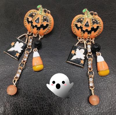 China Other 2021 European and American creative pumpkin drip earrings Halloween fancy ghost tassel long set drill enamel earrings for sale