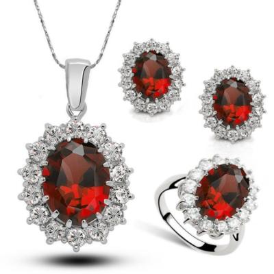 China Lead Free Famous Brand Necklace Earrings Ring Three-Piece Set Gems Jewelry Nickel Sets For Women for sale