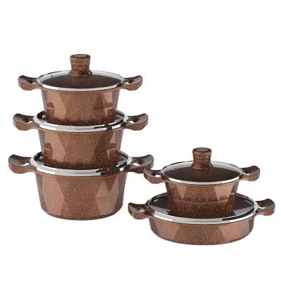 China Sustainable 10pieces large marble cooking pots cookware set casserole pots cookware for sale