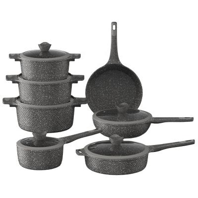 China Sustainable New Arrival Marble Stick Liner Cookware Set Non Die Casting Aluminum Pots And Pans Set for sale