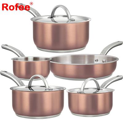 China Sustainable 8 Pcs Pressed Nonstick Copper Cookware Sets Stainless Steel Induction Pots&Pans Cookware Set for sale