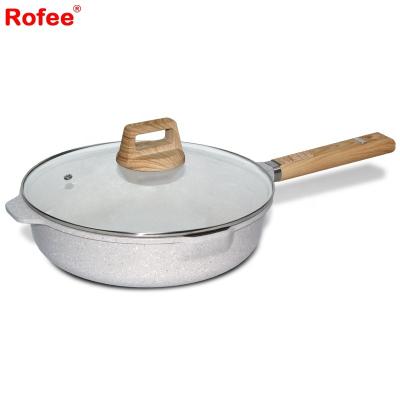 China CLASSIC die cast non stick cookware aluminum wood granite liner deep fry pan for sale