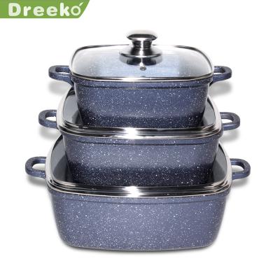 China 6PCS Die Cast Marble Cookwares Aluminum Nonstick Coating Casserole Pot Sustainable for sale