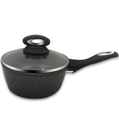 China Fashionable Forged Aluminum Nonstick Marble With Milk Pot Sauce Pan With Rough Touch Feeling Surface for sale