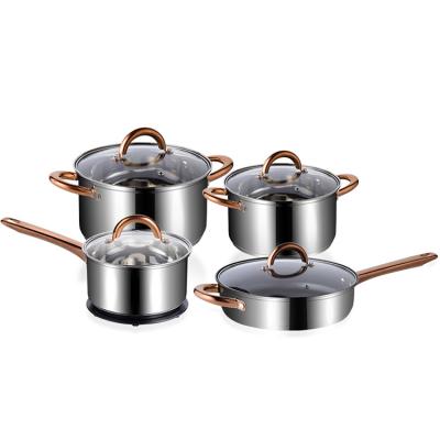 China Non Sustainable High Quality Stick 8pcs Stainless Steel Cookware Set With Induction Bottom for sale