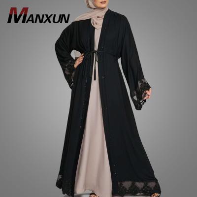 China Hotsale Long Sleeve Dubai Abaya Abaya in Hot Sale Dubai Black Kimono Islamic Clothing Muslim Long Dress Hotsale Elegant Abaya Front Open Lace Cardigan Abaya for sale