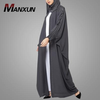 China Wholesale Open Abaya Gray Long Sleeve Kimono Abaya Dubai Islamic Clothing New Arrival Dark Style Fashion Kimono Abaya for sale